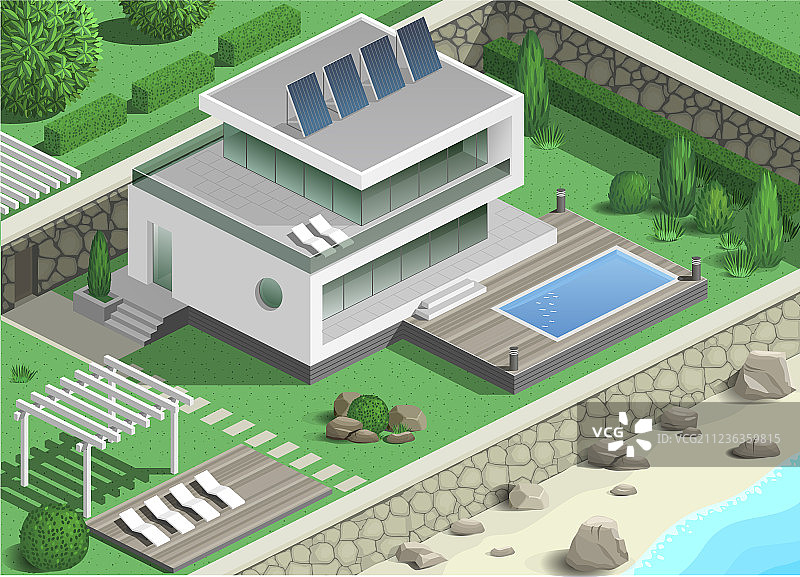 海岸边的现代别墅图片素材