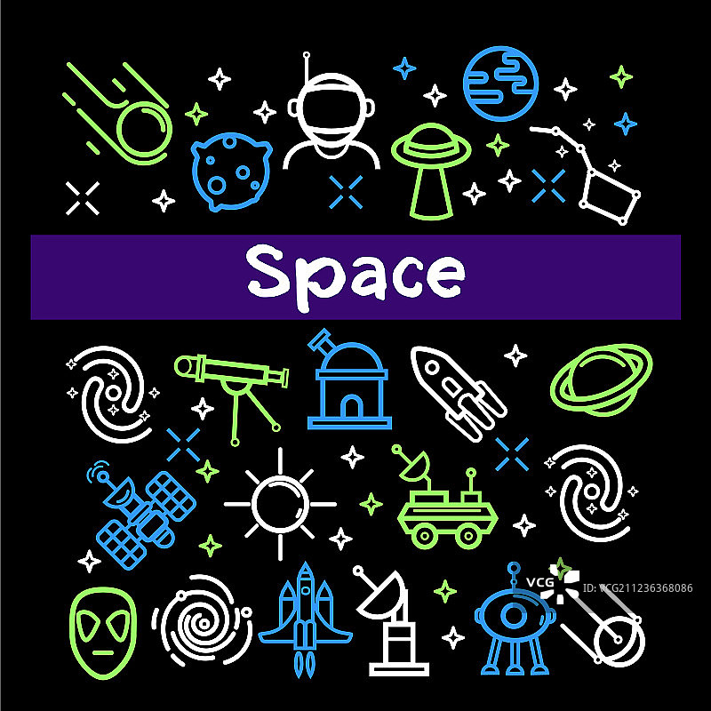 明亮霓虹色太空主题元素合集图片素材