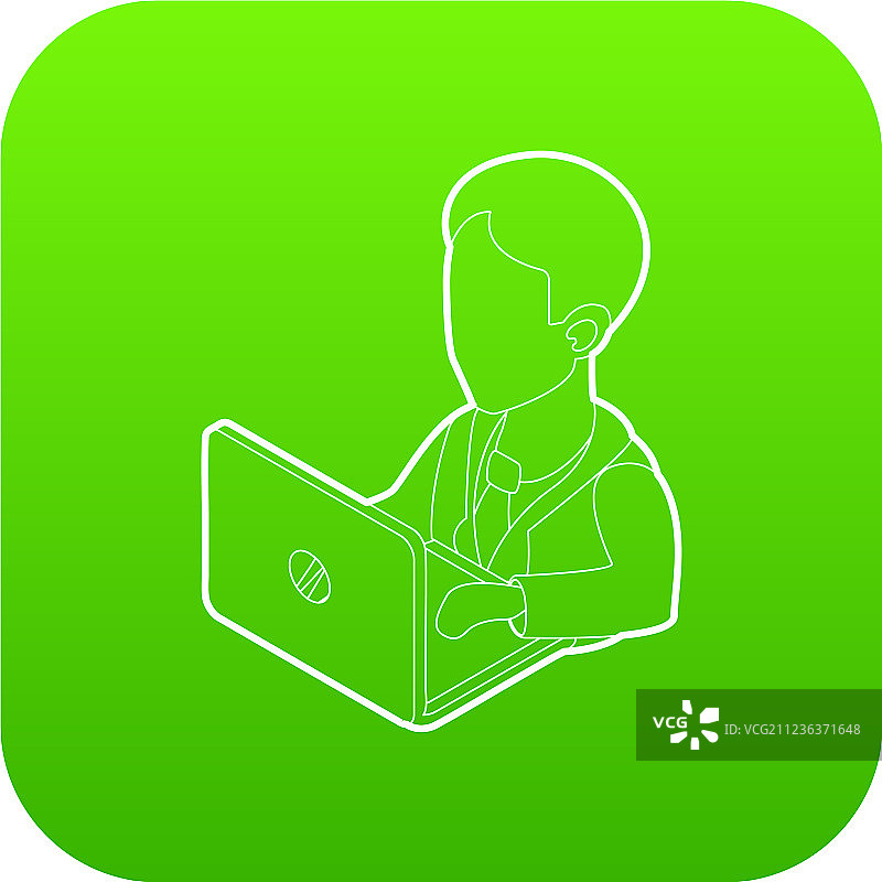 商人使用带有绿色图标的笔记本电脑图片素材