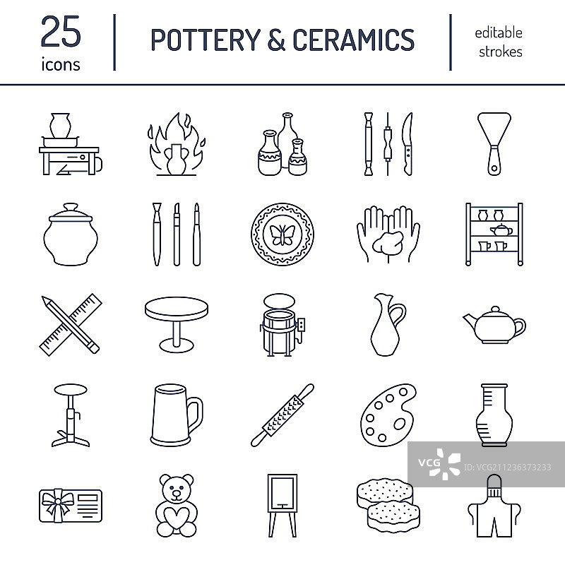 陶器工坊陶瓷课程线性图标图片素材