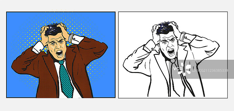 惊慌尖叫的男商人 波普复古风格图片素材