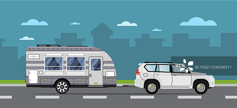 SUV汽车和拖车道路旅行海报图片素材