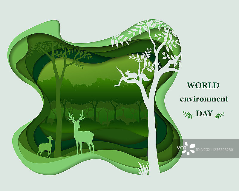 森林景观中的鹿家庭剪影图片素材