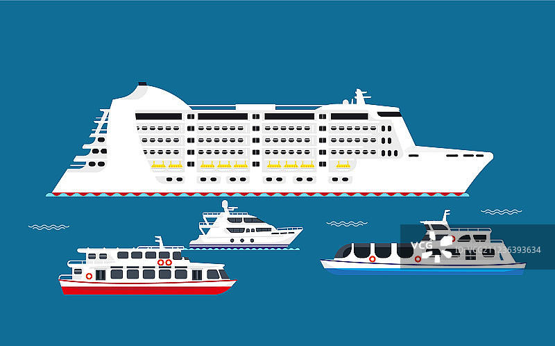 海上大小白色船只图片素材