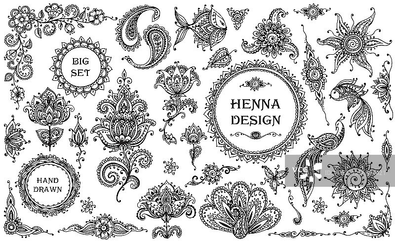 指甲花花卉和动物元素合集图片素材