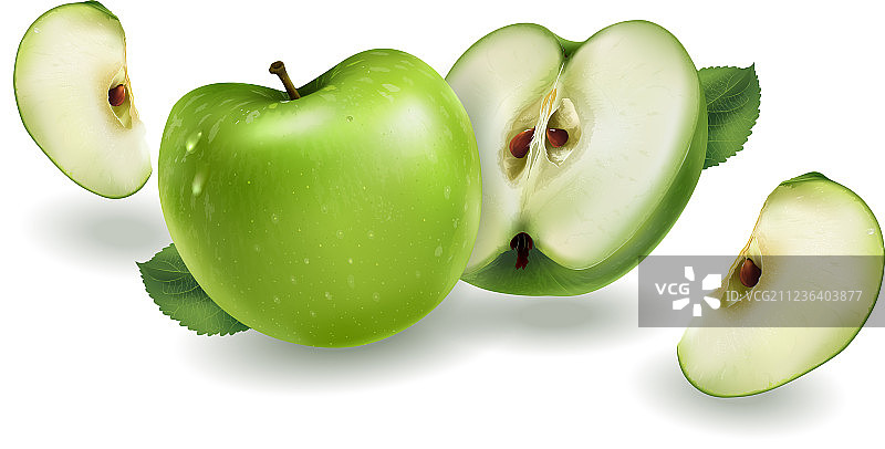 白色背景上的绿色苹果图片素材