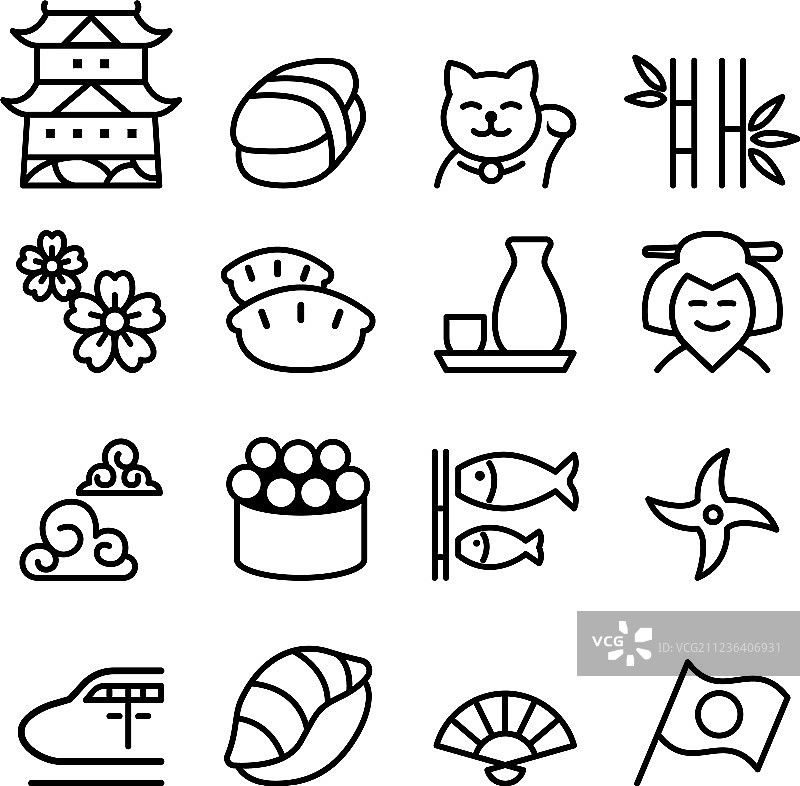 细线条日式基础图标合集图片素材