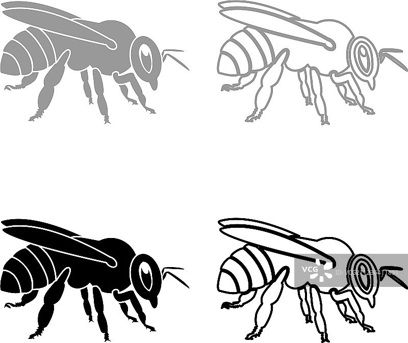 灰色黑色蜜蜂图标合集图片素材