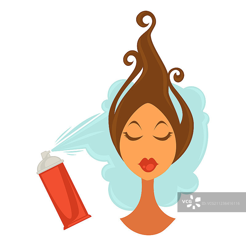 头发高高扬起的女人脸庞和喷雾瓶图片素材