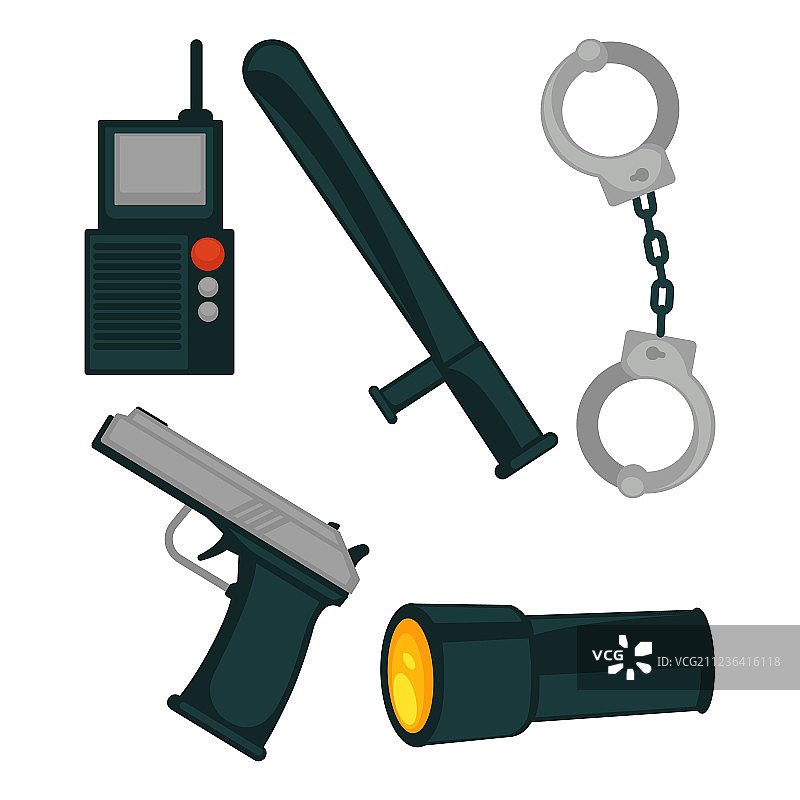 警察基本工作装备卡通风格图片素材
