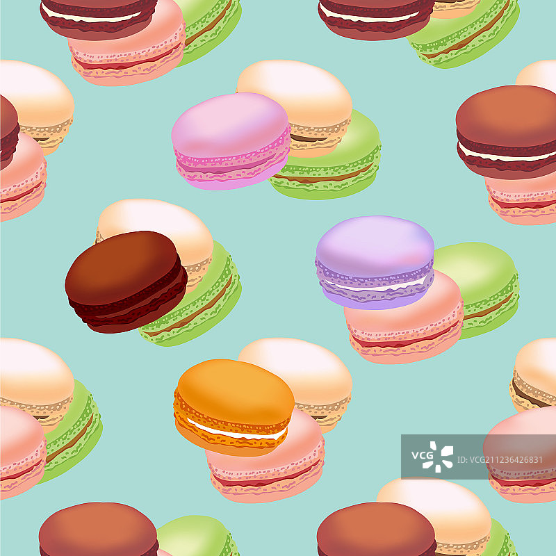彩色马卡龙饼干的无缝图案图片素材