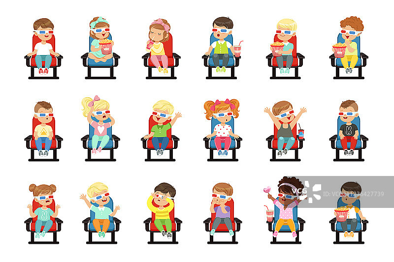 戴3D眼镜的可爱儿童套装图片素材