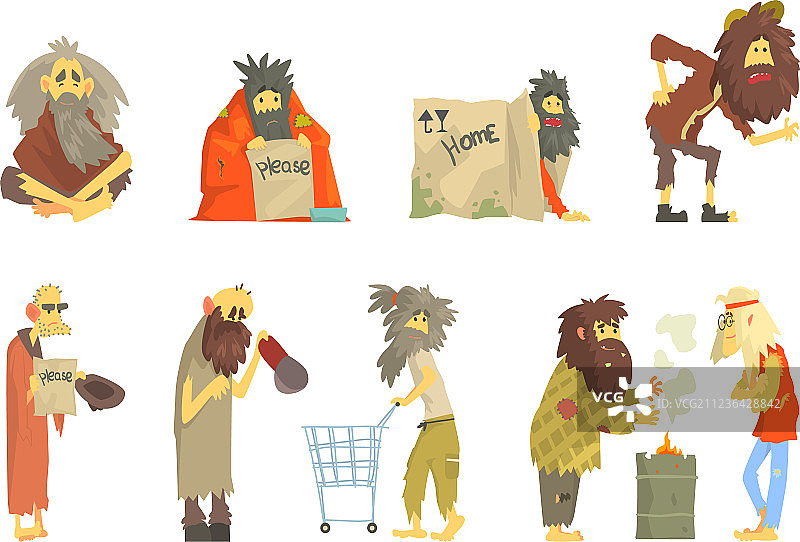 衣衫褴褛的无家可归者人物套装图片素材