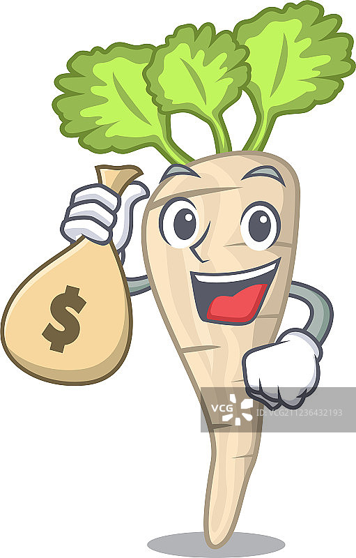 带钱的钱袋角色和欧洲防风草根图片素材