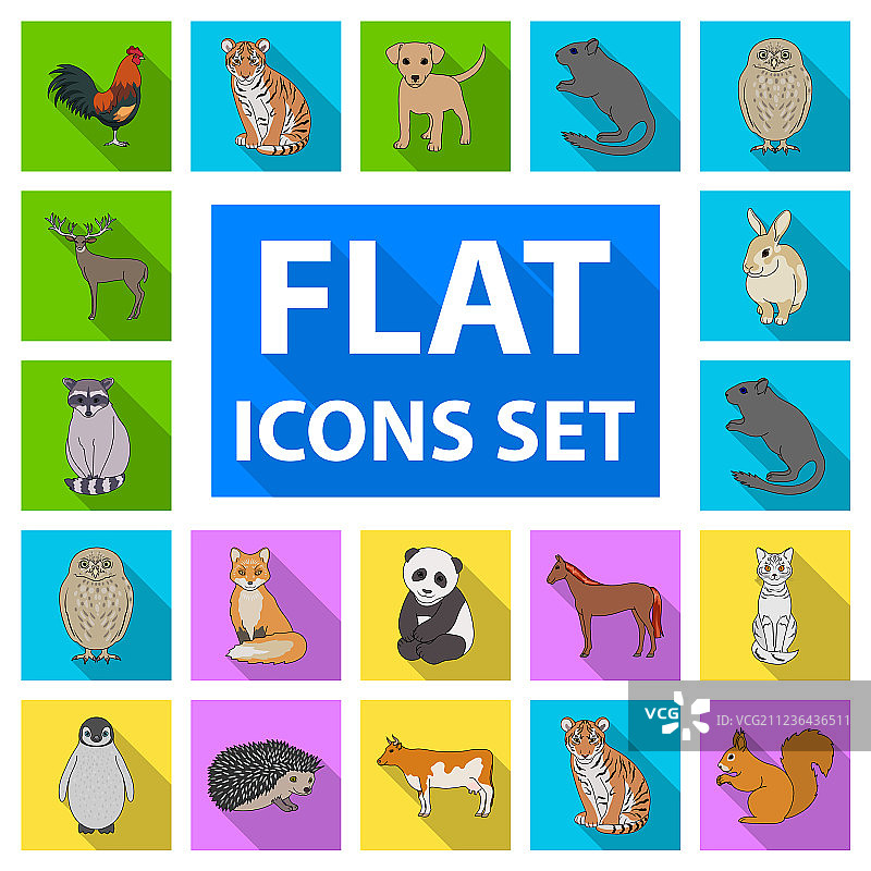 逼真动物扁平风格图标合集图片素材
