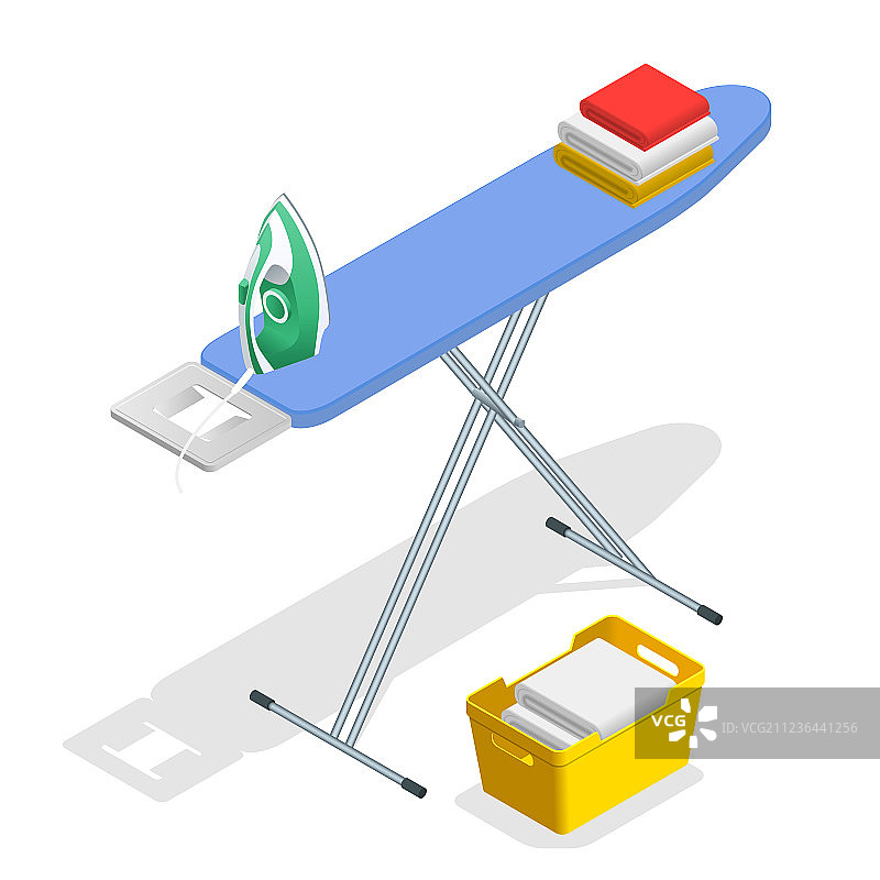 2.5D熨斗、熨衣板和洗衣篮图片素材