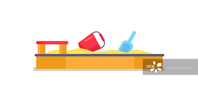 带有红色木制座椅的黄色沙箱图片素材
