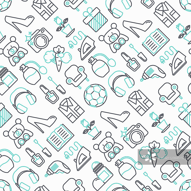 超市细线图标无缝图案图片素材