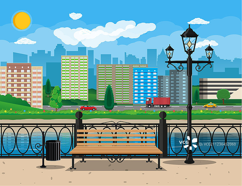 现代城市滨水河岸景观图片素材