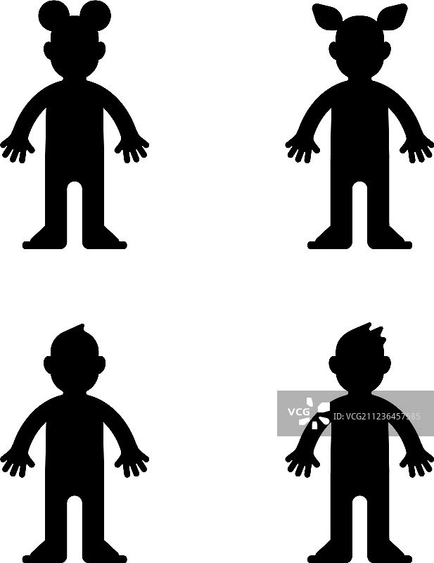 男孩和女孩黑色剪影娃娃图片素材