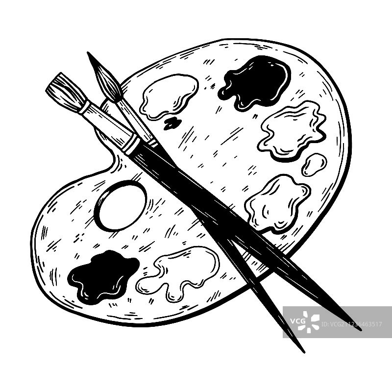 雕刻风格调色板与颜料画笔图片素材