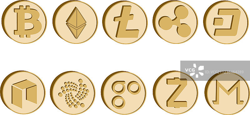加密货币金色硬币符号图标合集图片素材