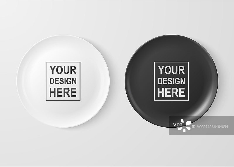 逼真的黑白食物餐盘图片素材