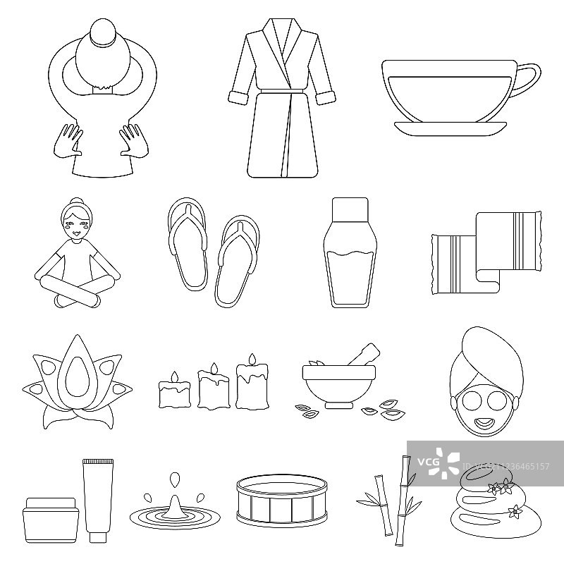 SPA沙龙及设备轮廓图标合集图片素材