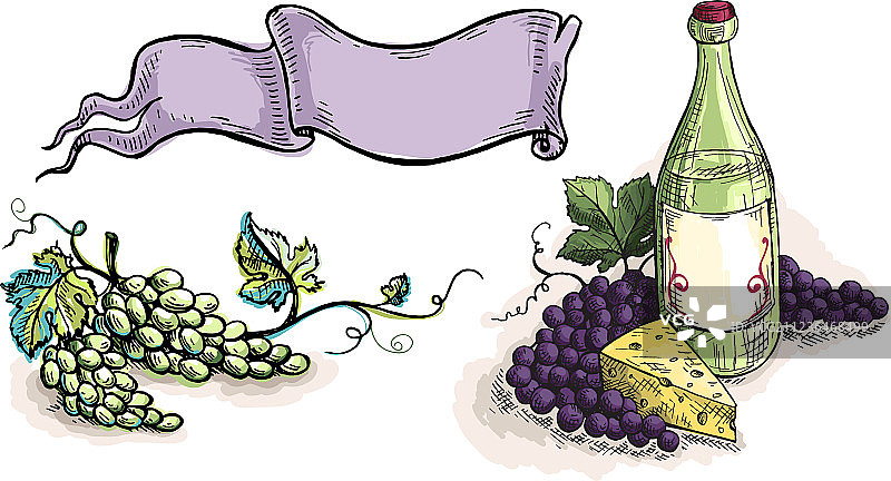 水彩葡萄红酒缎带模板设计图片素材
