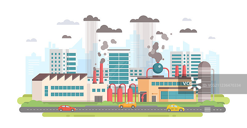 带有工厂的城市景观扁平风格设计图片素材