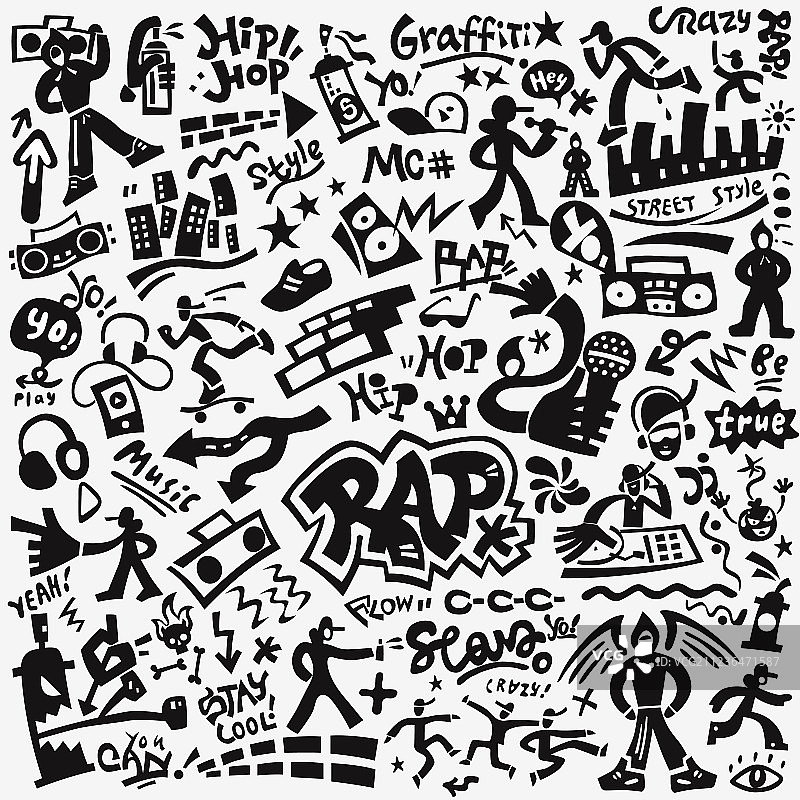 说唱音乐嘻哈文化图标集图片素材