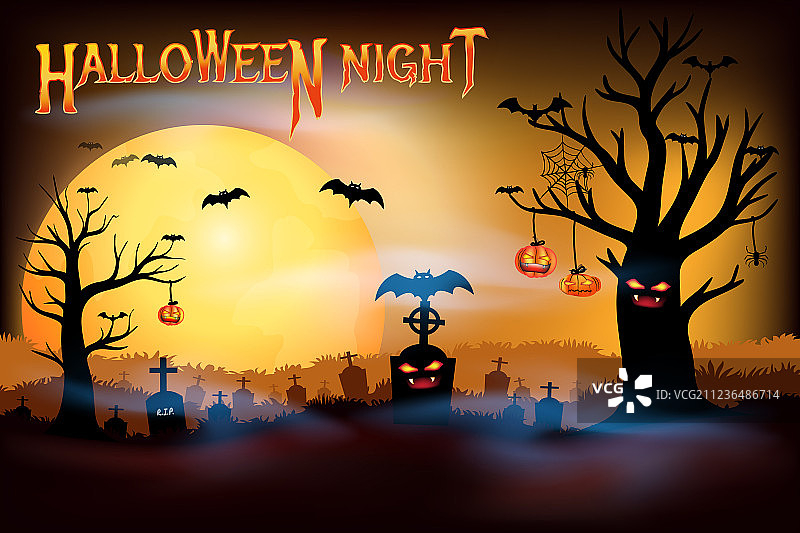 万圣节之夜的恐怖墓地与满月图片素材