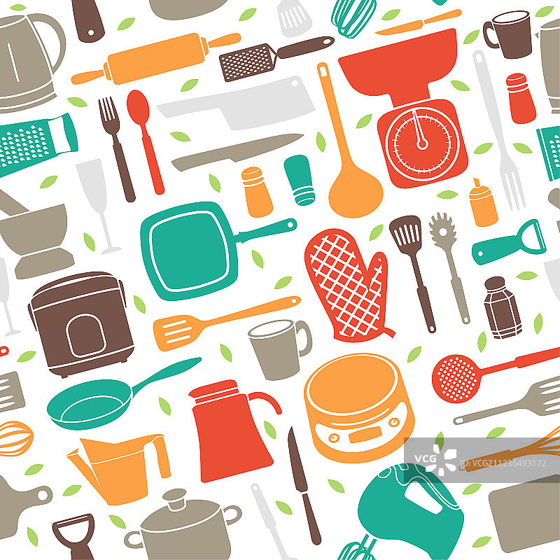 复古风格的厨房用具无缝图案图片素材