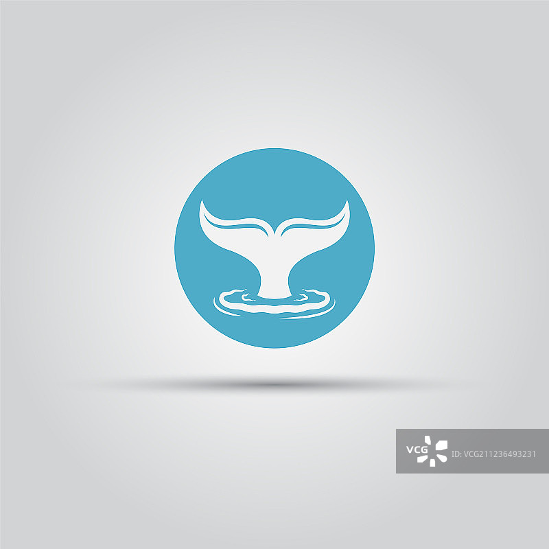 鲸鱼尾巴和水花圆形扁平图标图片素材