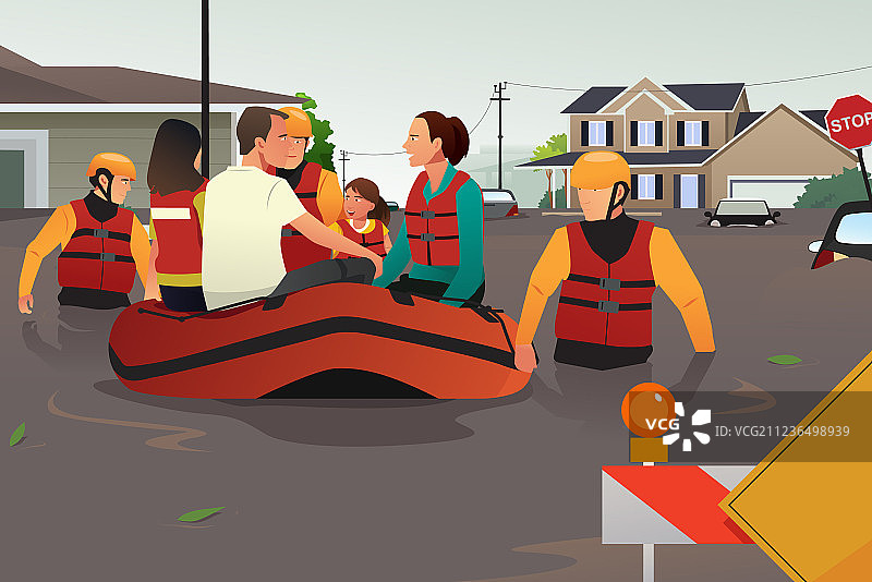 救援队在洪水期间帮助群众图片素材