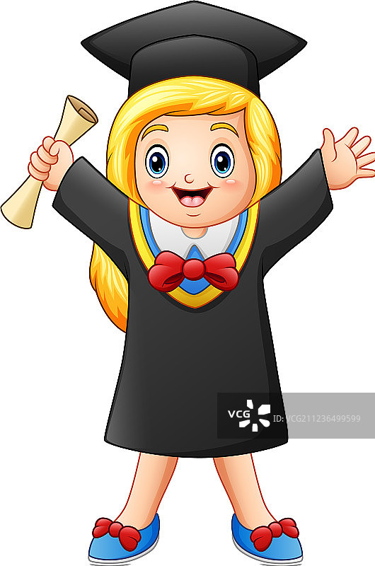 卡通毕业女生与文凭图片素材