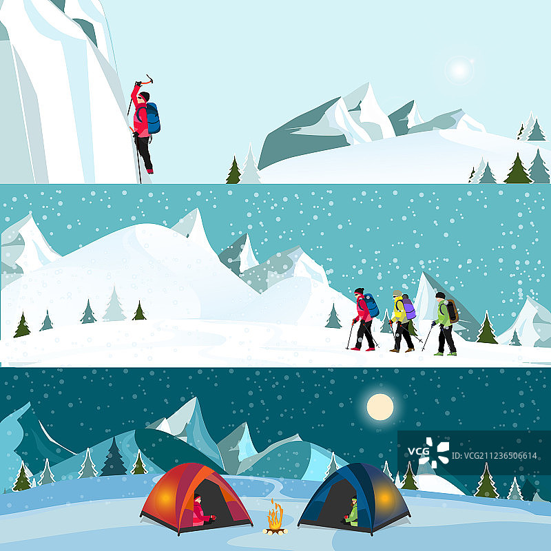 扁平风格攀冰者banner合集图片素材