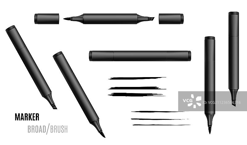 黑色马克笔双头设计图片素材