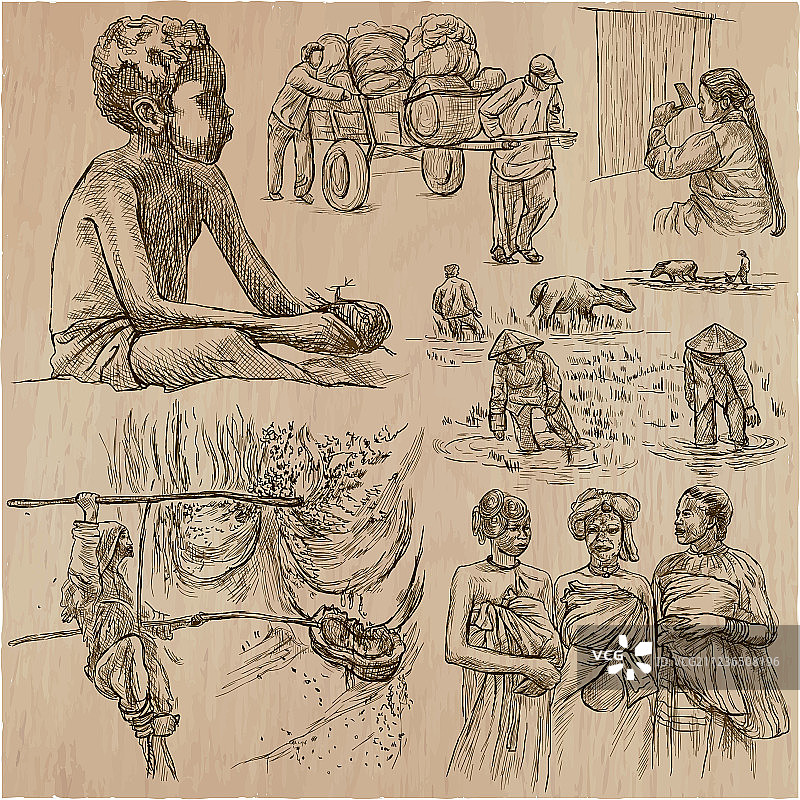 手绘人物合集图片素材