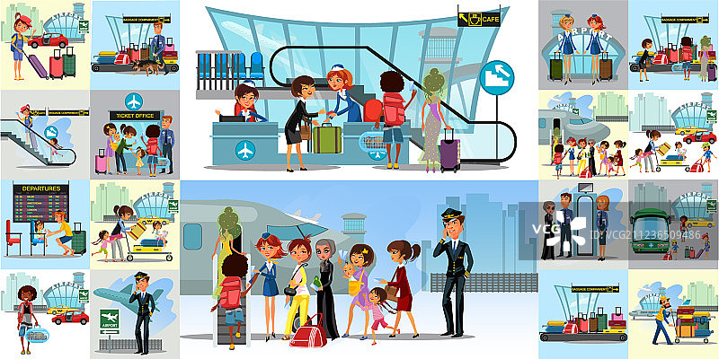 机场人物扁平图标集：飞行员图片素材