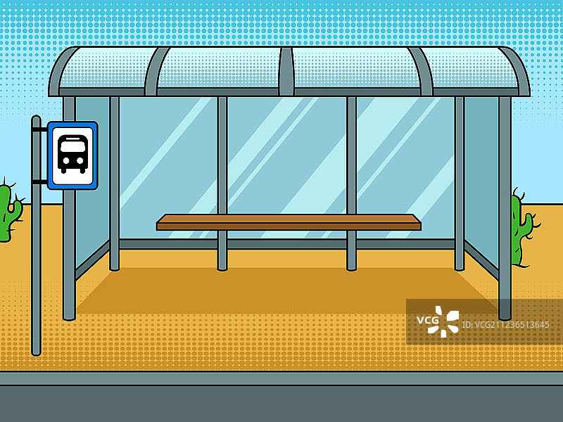 卡通波普风公交车站图片素材