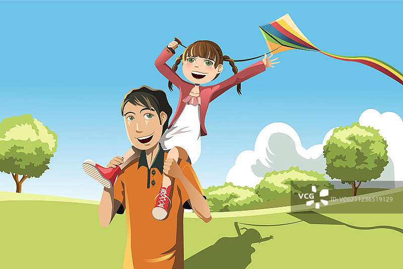 父亲 女儿 放风筝图片素材