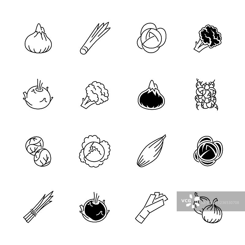 蔬菜图标：洋葱、卷心菜和花椰菜图片素材