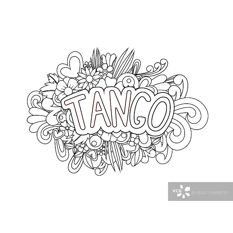 探戈禅绕涂鸦花卉文字图片素材