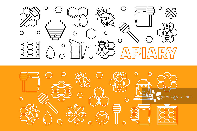 蜂房细线风格banner套装图片素材