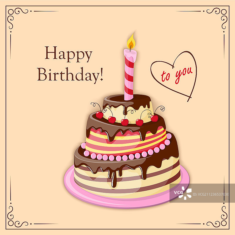 带蛋糕蜡烛和文字的生日贺卡图片素材