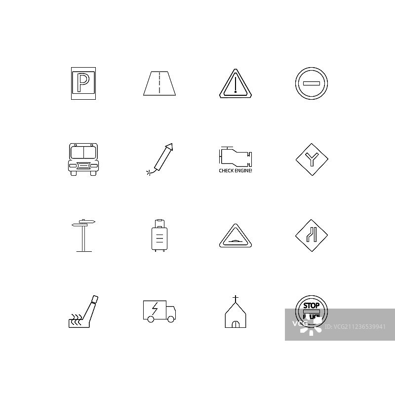 汽车和交通线形细长图标集图片素材