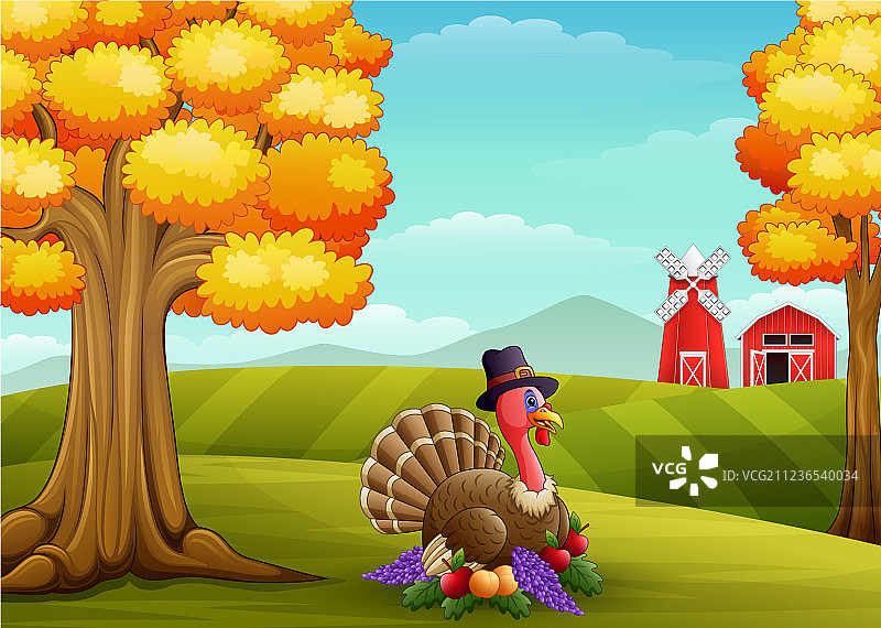 农场背景下的卡通火鸡图片素材