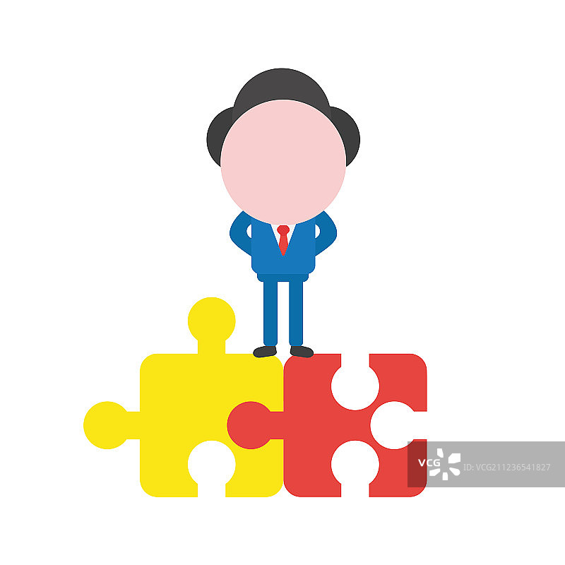 站在两个连接部件上的商人图片素材