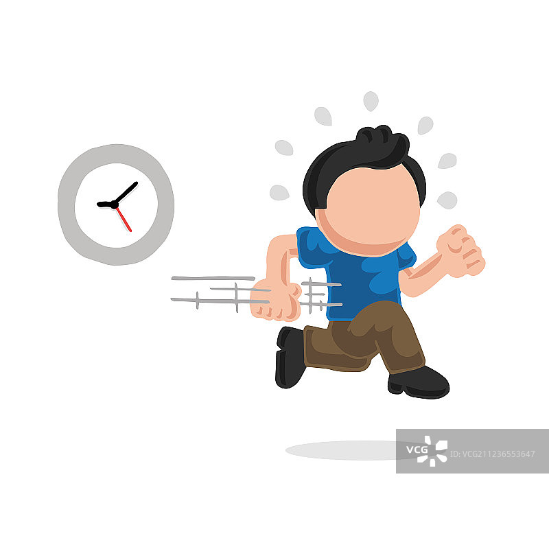 手绘卡通人物上班迟到图片素材